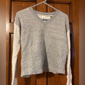 CAbi Gray and Cream V-Neck Sweater. XSmall.